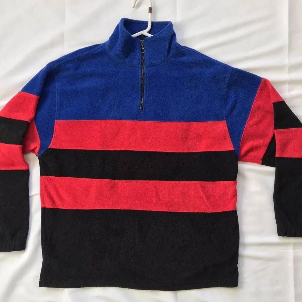 Vintage Retro 90's IOU 1/4 Zip Stripe Fleece Large